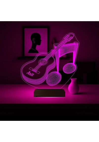 Luvivia Klasik Gitar Müzisyen Hediye Kişiye Özel 3d Lamba - Masa Gece Lambası V1 Şeffaf