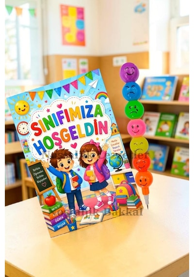 5 Adet Okula Yeni Başlayan Öğrencilere Sınıfımıza Hoşgeldin Yazılı Hediye Seti 1. Sınıf- Sene Başı Hatırası Emoji Kurşun Kalem Tebrik Kartı Hediyeli