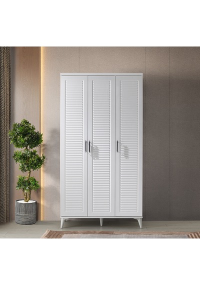 GuneyStore Paris 3 Kapaklı Komple MDF Beyaz Gardırop