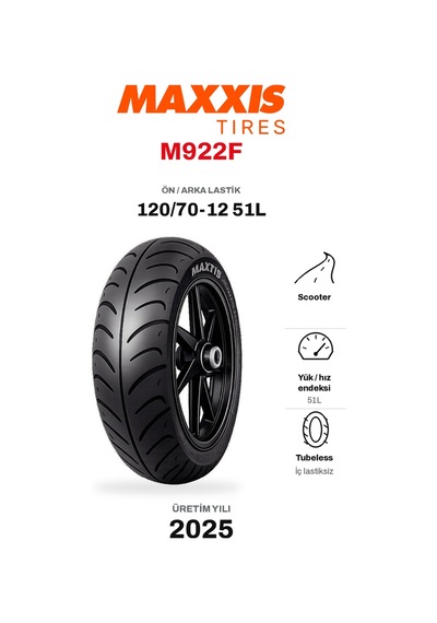 Maxxis M922f 120/70-12 51l Ön/arka Motosiklet Lastiği