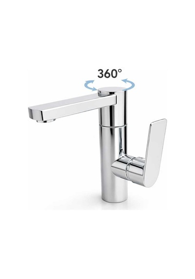 Viosa Tam Tur 360 Derece Döner Banyo Lavabo Bataryası Lüx Gövde Musluk Siyah