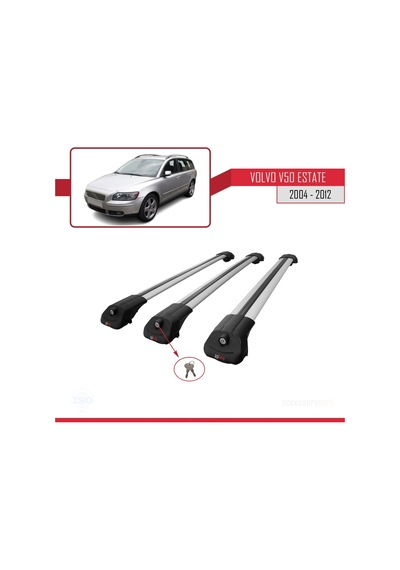 Volvo V50 Estate 2004-2012 Arası İle Uyumlu Ace-1 Ara Atkı Tavan Barı Gri 3 Adet Bar