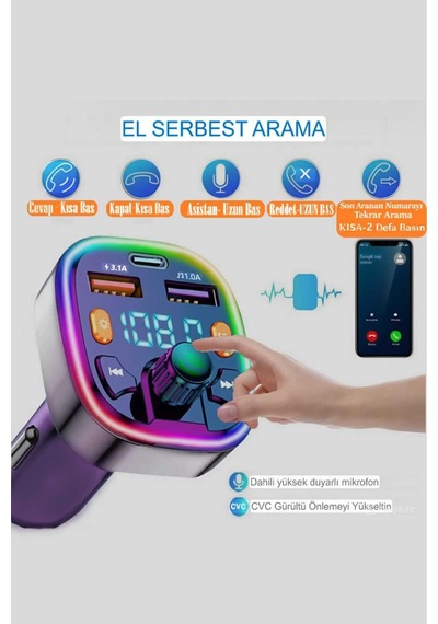 Bluetooth Araç Kiti Araç Fm Transmitter Usb Type-c Mp3 Sd Kart Flash Için Uygun Pd Çakmaklık Girişli - 829443470