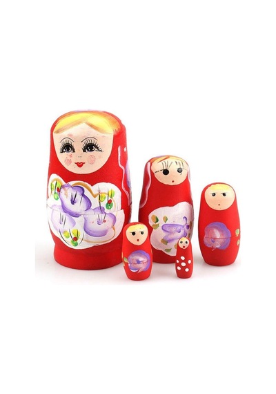 Ahşap Matruşka Bebek Beşli Set Kırmızı