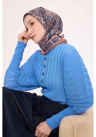Silk Home Dört Mevsim Antik Motif Viskon Velora Eşarp 6419 İndigo Somon