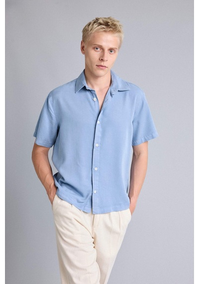 Defacto Regular Fıt Tencel Kısa Kollu Mavi Gömlek E2530ax26smbe299 Mavi-be299