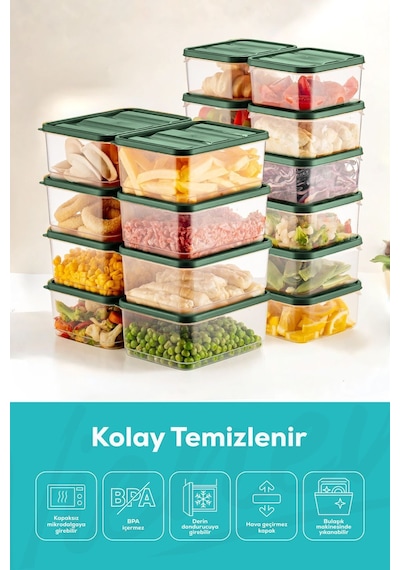 Vienev Buzdolabı Düzenleyici Organizer Mikrodalgaya Uygun Difriz Saklama Kabı Yeşil 20'li