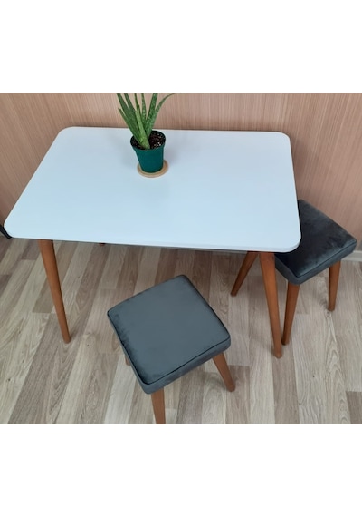 Depolife Ahşap Ayaklı Mutfak Yemek Masası 60X90 Cm Gürgen Masif Ayak Beyaz