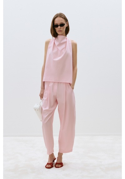 Suud Collection Pembe Marty Halter Yaka Poplin Bluz