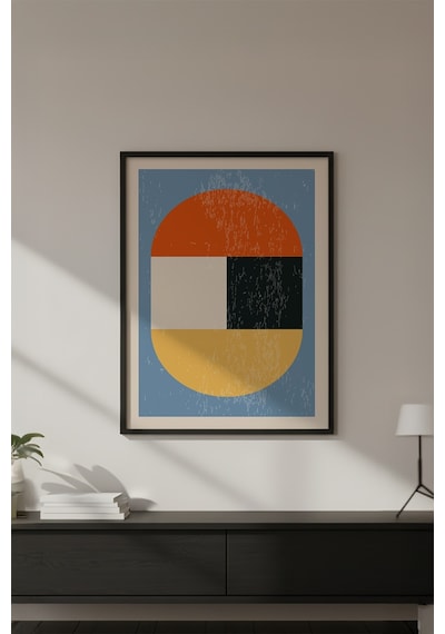 Huhuli Ahşap Siyah Çerçeveli Soyut Geometrik Desenli Tablo Huhu600
