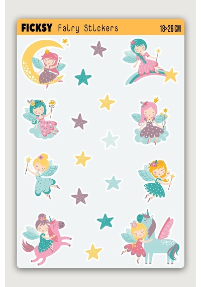 Unicorn Sevimli Peri Kızları Sticker Seti - 18 Adet Etiket Çıkartma Diğer