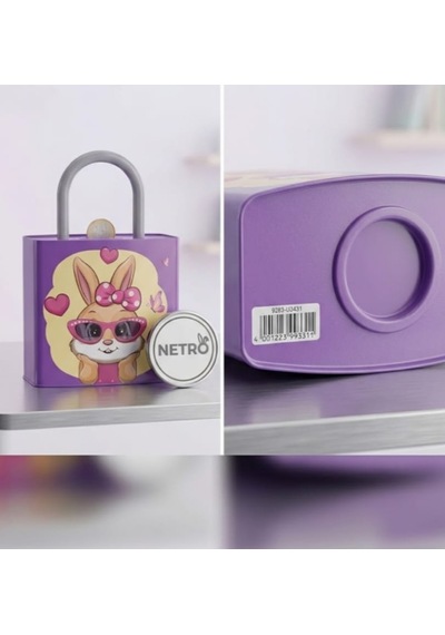 Kilit Şeklinde Dev Boy Kumbara 26x17 Cm Hediyelik Metal Kumbara Kapaklı Kolay Açılabilir Model 2 Li Tavşan Lila