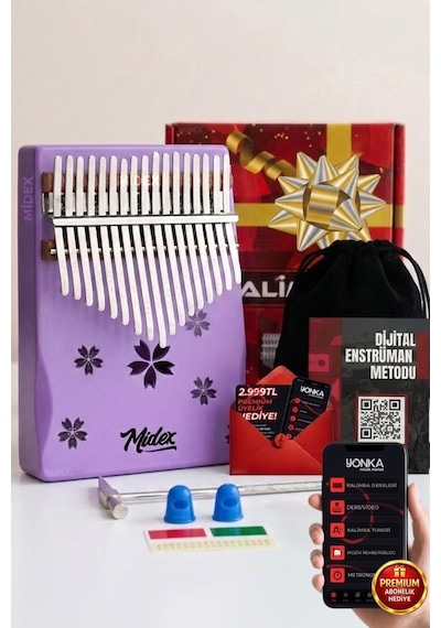 Midex Klx-870 Mor Renk Yüksek Kaliteli Ahşap Kalimba 17 Tuşlu Full Set