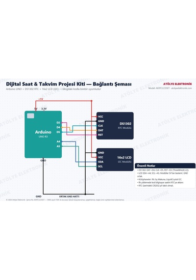 Dijital Saat & Takvim Projesi Kiti Ds1302 + Lcd + Arduino - Jumper Kablo
