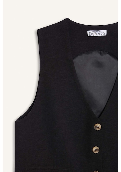 DeFacto 	V Yaka Keten Karışımlı Blazer Yelek E6209AX25SPBK81 Siyah