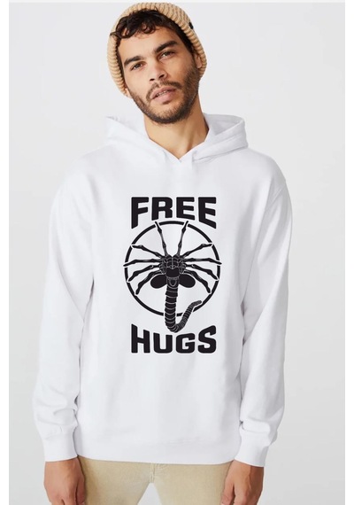 Free Facehugger Hugs Beyaz Erkek 3ip Kapşonlu Sweatshirt Beyaz
