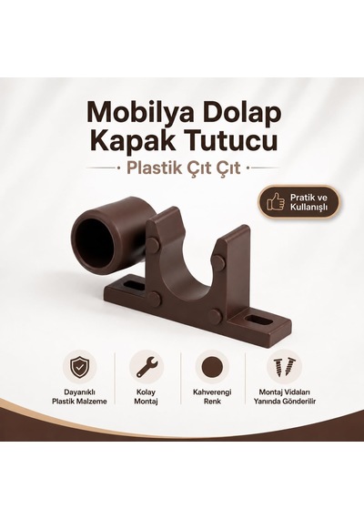 10 Adet Mobilya Dolap Kapak Tutucu Plastik Çıt Çıt Kahverengi Çıtçıt 6395751