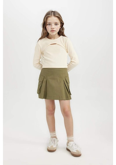 DeFacto Kız Çocuk Pile Detaylı Cepli Gabardin Etek D3212A824WNKH262 Haki