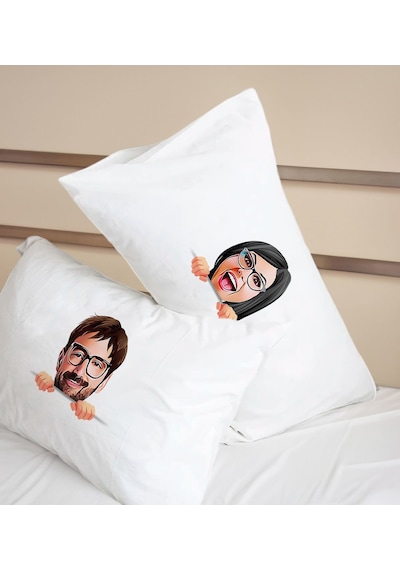 Bk Gift Kişiye Özel Karikatürlü Pamuklu Yastık Kılıfı Ve Göz Bandı Çift Uyku Seti-3, Tasarım Ev Tekstili, Uyku Bandı, Ev Hediyesi