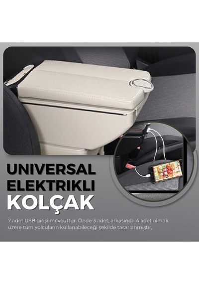 Oto Kolçak Kol Dayama Çift Açılır 7 Usb Girişli bej