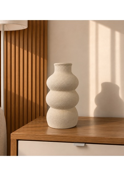 24 Cm Dekoratif Vazo - Seramik Görünüm Çiçek Vazosu - Modern Ev & Ofis Dekorasyon Beyaz