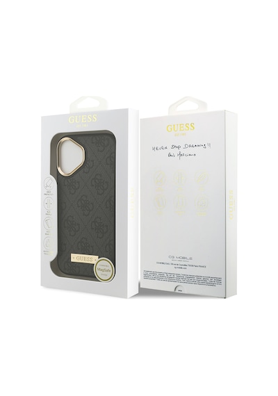 Apple Uyumlu iPhone 17 Kılıf Guess Lisanslı M-safeli 4g Desenli Pu Metal Plaka Klasik Logolu Kapak Siyah Siyah
