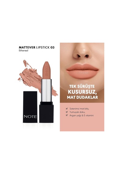 Cosmetics Mattever Lipstick 03 Ethereal Yarı Mat Saten Bitişli Ruj, Açık Nude Çok Renkli Cosmetics Mattever Lipstick 03 Ethereal Yarı Mat Saten Bitişli Ruj, Açık Nude Çok Renkli