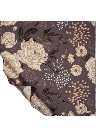 İpekevi Twill İpek Eşarp - Rosa Desenli - Gri Gri