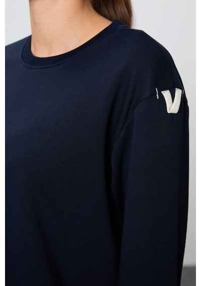 Tommy Life İndigo Kompakt Pamuklu Kalın Pürüzsüz Dokulu O Yaka Oversize Fit Kadın Eşofman Takım - 95341 Indıgo