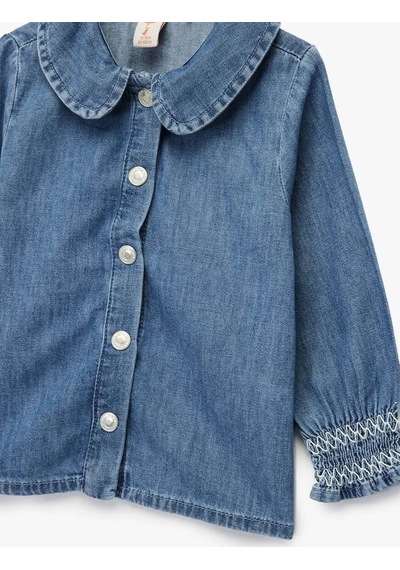 Koton Bebe Yaka Denim İndigo Kız Bebek Gömlek 6wmg80006ad İndigo