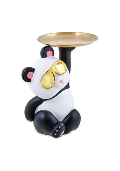 Lüks Gözlüklü Panda Anahtar Tepsisi Biblo Çok Amaçlı Sehpa Dekoru Takı Telefon Organizeri 27 Cm