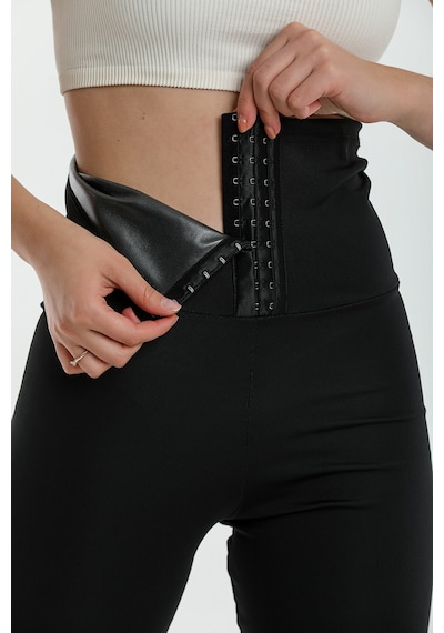 Fit Women Sauna Termal Agraflı Kopçalı Korse Tayt 4409 Siyah