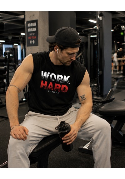 Urbantrendstore Baskılı Premium Fitness Sporcu Atleti Gym Tişört %100 Pamuklu T-shirt Açık Siyah