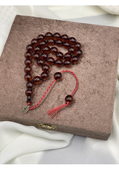 Omari Osmanlı Benzetme Küre Kesim Konyak Sıkma Kehribar Tesbih 10x11 Mm Kahverengi