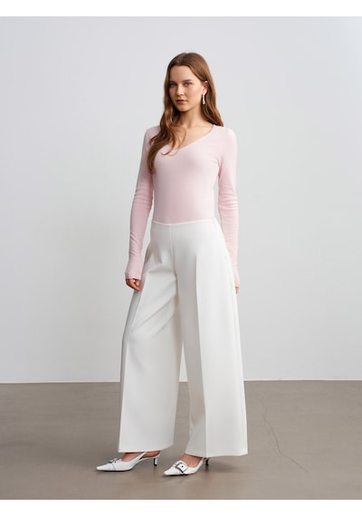 Dilvin 72654 Volanlı Geniş Paça Pantolon-beyaz Beyaz