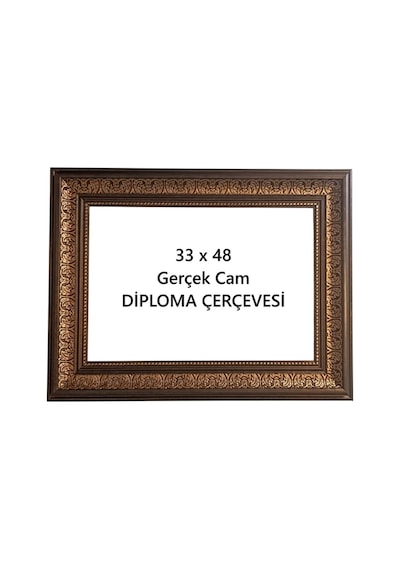 Diploma Çerçevesi Dekoratif 33 X 48 Kahve Rengi Gold Gerçek Cam Çerçeve Kahverengi Gold