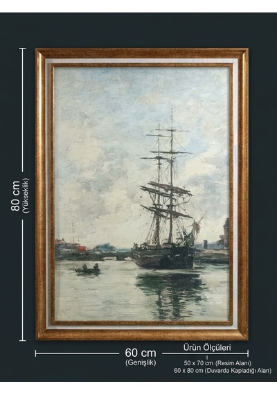 Yelkenli Gemi Tablosu Vintage Gold Çerçeveli 60x80 Cm