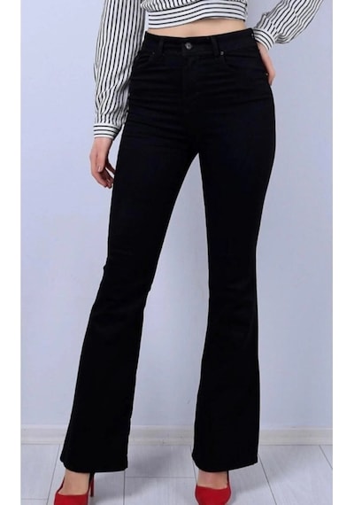 Lavajeans Golden Black Yüksek Bel Likralı Simsiyah Ispanyol Jeans Pantolon Siyah