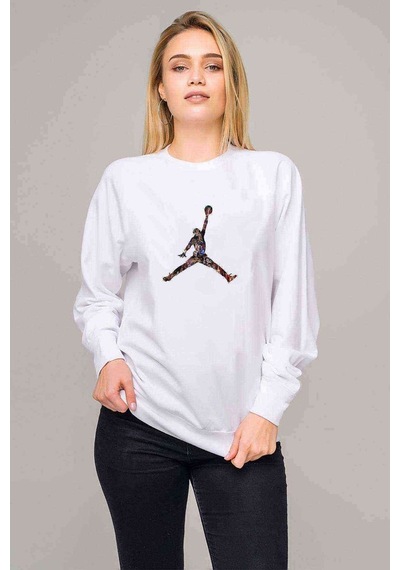 Basketball Baskılı Beyaz Kadın Sweatshirt (534594757)