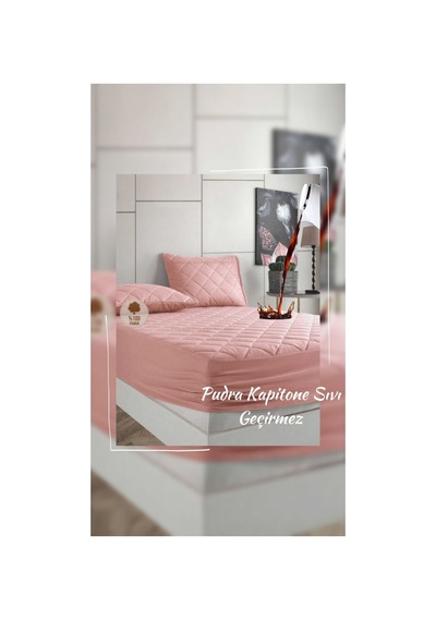 %100 Pamuk Set Renkli Alez Kapitone Sıvı Geçirmez Set - Pembe