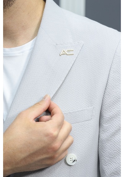Avni Ceylan Verde Dokulu Gofre Kumaş İtalyan Stil Slim Fit Kruvaze Erkek Ceket Gri