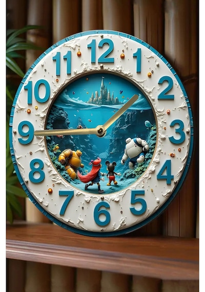 Fantastik Denizaltı Krallığı 3d Görünümlü Ahşap Duvar Saati Sdw261 Renkli