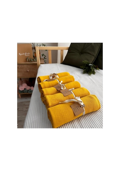 Çift Katlı Müslin Battaniye Geniş En 100 X 120 CM Müslin Örtü Hardal