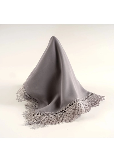 İğne Oyalı Şal Namaz Örtüsü, 144x68 Cm. Gri Gri