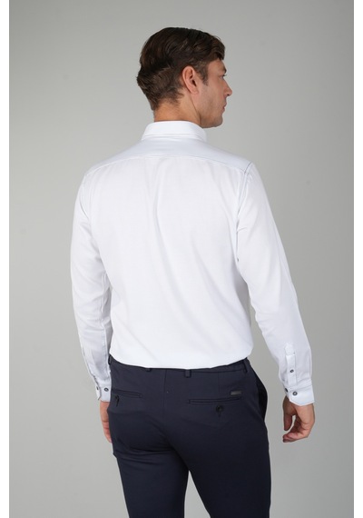 Bisse Erkek Uzun Kollu Regular Fit Haki Dikişli Beyaz Gömlek Gmoks252137 D01 Beyaz