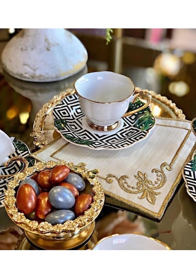 Köşeli Gold 6'lı Kokteyl Kahve Sunum Peçetesi Maraş İşi Sırma Nak