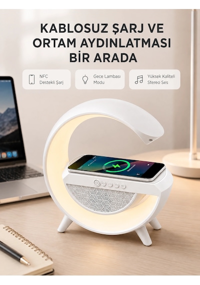 Mey İthalat Bluetooth 5.0 Hoparlör - Kablosuz Şarj, Rgb Gece Lambası Ve Fm Radyo Renkli