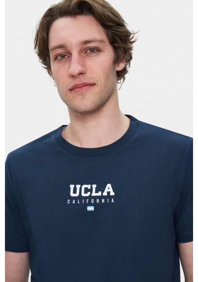Ucla Sherman Lacivert Bisiklet Yaka Baskılı Standard Fit Erkek Tshirt Lacivert