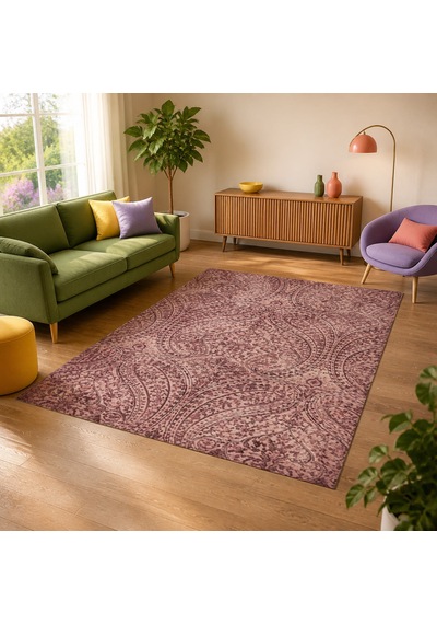 Kartela Halı Paisley Halı Kaymaz Taban Makinede Yıkanabilir Halı Gül Kurusu - 80 X 120 Cm
