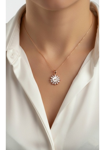 Çekirdekjewelry 925 Ayar Gümüş Manolya Çiçekli Kolye Pembe